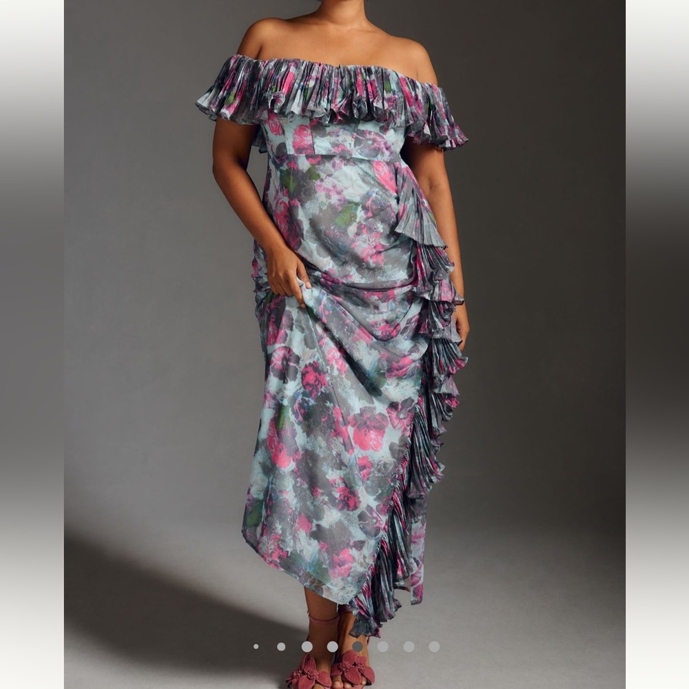 Hutch off shoulder ruffle column dress size 8
